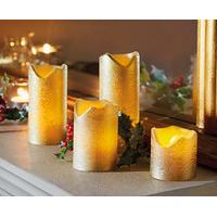 Flame-free LED Wax Pillar Candles (4), Gold, Wax
