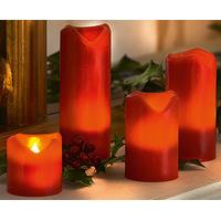 Flame-free LED Wax Pillar Candles (4), Red, Wax