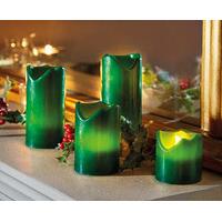 Flame-free LED Wax Pillar Candles (4), Green, Wax