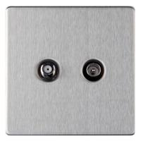 Flatplate screwless 2 Gang Sat & Coax Brushed Steel - E32281