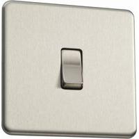 Flatplate screwless 1 Gang 10A Intermediate Switch Brushed Steel - E32271