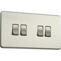 Flatplate screwless 4 Gang 10A 2 Way Switch Brushed Steel - E32270