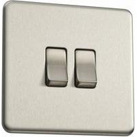 Flatplate screwless 2 Gang 10A 2 Way Switch Brushed Steel - E32268