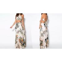 Floral Print Halterneck Backless Dress - 3 Sizes