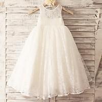 Floor-length Flower Girl Dress Princess - Lace / Tulle Sleeveless Scoop with Lace