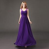 Floor-length Chiffon Bridesmaid Dress - A-line V-neck with Pleats