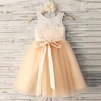 Flower Girl Dress Princess Knee-length - Lace / Satin / Tulle Sleeveless Scoop with