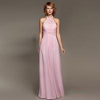 Floor-length Chiffon Bridesmaid Dress - A-line Halter with Criss Cross