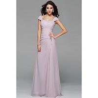 Floor-length Off-the-shoulder Bridesmaid Dress - Sexy Short Sleeve Chiffon