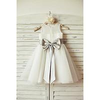 Flower Girl Dress A-line Knee-length - Chiffon / Tulle Sleeveless Scoop