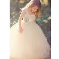 Flower Girl Dress Ball Gown Ankle-length - Tulle / Polyester Sleeveless Spaghetti Straps with