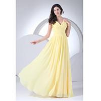 Floor-length Chiffon Bridesmaid Dress - Sheath / Column V-neck with Side Draping