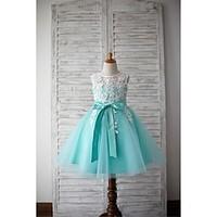 Flower Girl Dress For Girls A-line Knee-length - Lace / Tulle Sleeveless Jewel