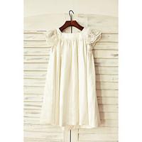 Flower Girl Dress Sheath / Column Knee-length - Stretch Satin Short Sleeve Square with