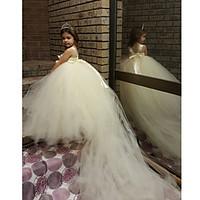 flower girl dress ball gown court train tulle polyester sleeveless spa ...