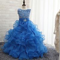 Flower Girl Dress Ball Gown Floor-length - Tulle Sleeveless Halter with Beading