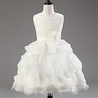 Flower Girl Dress Ball Gown Knee-length - Cotton / Lace / Tulle / Polyester Sleeveless Jewel with