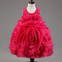 Flower Girl Dress Ball Gown Knee-length - Organza / Satin / Tulle / Polyester Sleeveless Jewel with