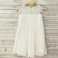 Flower Girl Dress Sheath / Column Knee-length - Chiffon / Lace Short Sleeve Scoop