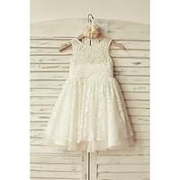 Flower Girl Dress A-line Knee-length - Lace / Tulle Sleeveless Scoop