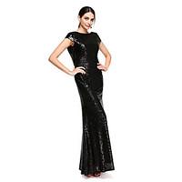 Floor-length Sequined Bridesmaid Dress - Sheath / Column Scoop with Sequins