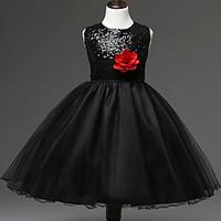 Flower Girl Dress A-line / Ball Gown Knee-length - Cotton / Tulle / Sequined / Polyester Sleeveless Jewel with