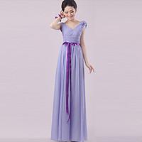 Floor-length Chiffon Mix Match Sets Bridesmaid Dress - Sheath / Column Halter / One Shoulder / Strapless / Sweetheart / V-neck / Straps