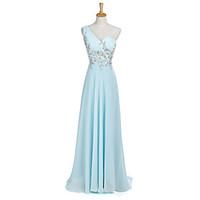 Floor-length Chiffon Bridesmaid Dress - A-line One Shoulder with Appliques