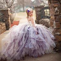 Flower Girl Dress Ball Gown Court Train - Tulle / Stretch Satin / Polyester Sleeveless Spaghetti Straps