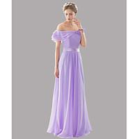 Floor-length Bateau Bridesmaid Dress - Open Back Sexy Elegant Beautiful Back Lace-up Sleeveless Chiffon