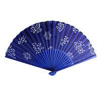 Floral Royal Blue Satin Hand Fan - Set of 4