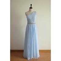 Floor-length Chiffon Bridesmaid Dress - A-line One Shoulder with Beading / Sash / Ribbon