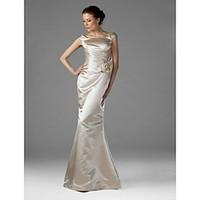 Floor-length Satin Elegant Bridesmaid Dress - Trumpet / Mermaid Square Plus Size / Petite with Flower(s) / Side Draping