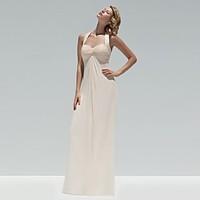 Floor-length Chiffon Elegant Bridesmaid Dress - A-line Halter with Buttons Criss Cross