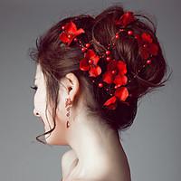 Flower Hair Vine Satin Imitation Pearl Headpiece-Wedding Special Occasion Outdoor Headbands Flowers Head Chain Hair Tool 1 Piece