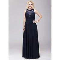 Floor-length Chiffon / Lace Bridesmaid Dress - A-line Jewel with Lace / Sash / Ribbon / Side Draping