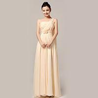 Floor-length One Shoulder Bridesmaid Dress - Floral Sleeveless Nylon Taffeta