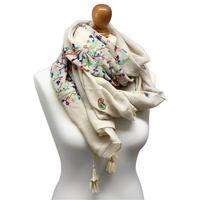 Floral Embroidered Scarf, Cream