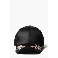 floral embroidered cap black