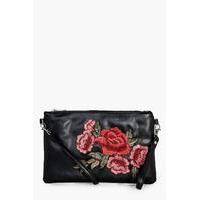 Floral Embroidered Cross Body Bag - black