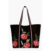 Floral Embroidered Shopper Bag - black