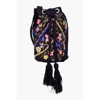 Floral Embroidered Duffle Bag - black
