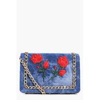 Floral Patch Denim Cross Body Bag - denim