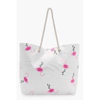 Flamingo Print Beach Bag - cream