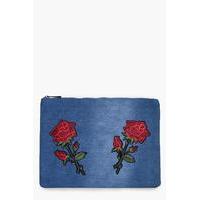 Floral Embroidered Denim Clutch Bag - denim