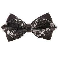 Floral Black Diamond Tip Bow Tie