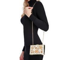 Floral Embellished Box Clutch - Gold