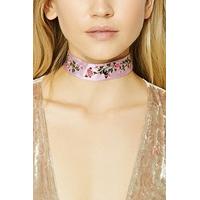 Floral Embroidered Denim Choker