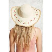 Floral Wide-Brim Straw Hat
