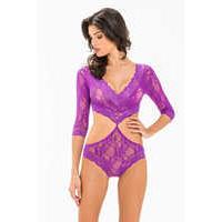 floral lace deep v cut out teddy